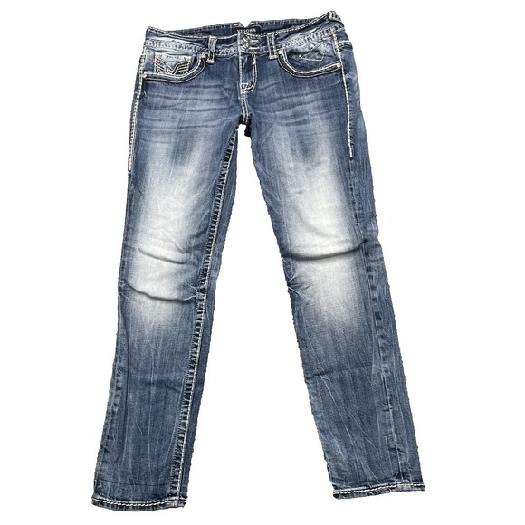 Vigoss Chelsea Skinny Jean Women 11/12 Low Whisker Western Y2k Rodeo Bike Grunge - Picture 1 of 16